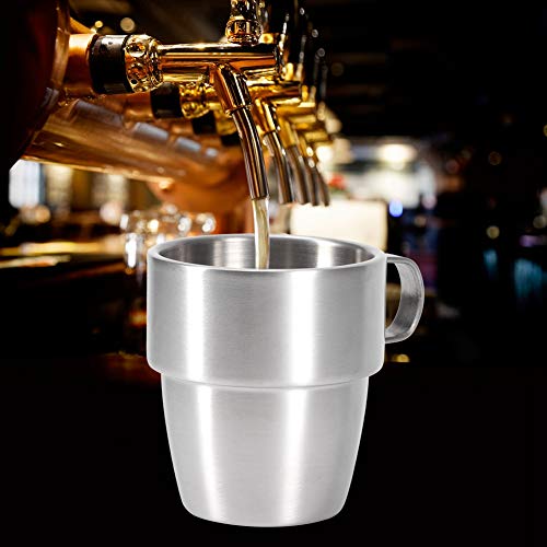 AUNMAS 280ml Edelstahl doppelwandig Bierkrug Krug Bar Tee Kaffee bruchsicher Weinglas Isolierbecher Becher mit Griff von AUNMAS