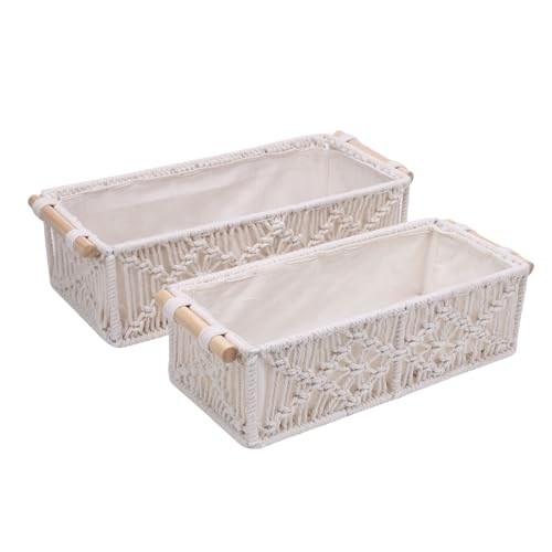 AUNMAS 2pcs Makrame Aufbewahrung Korb Handgewebtes Baumwollseil Boho mit Abnehmbarem Stoff Liner für Badezimmer Wohnzimmer Kindergarten Toilettenpapierborb Tissue Halter Badezimmer von AUNMAS