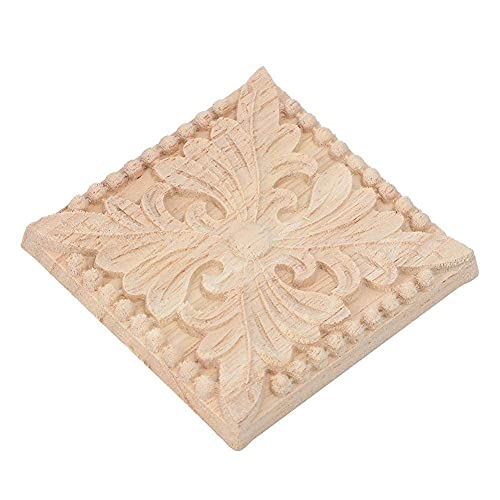 AUNMAS 4 Stück Holzschnitzerei Abziehbild, 2.4 * 2.4in Gummi Holz Quadrat Aufkleber Karo-Applikation Schnitzen Unbemaltes Abziehbild für Schranktür Möbel Dekoration Ecke Ornamente von AUNMAS
