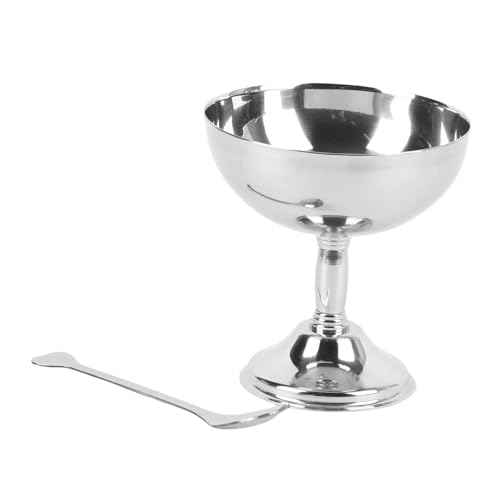 AUNMAS Fußdessertschale mit Löffel, Wiederverwendbares Retro Runde 304 Edelstahl -Eiscreme -Tasse Set für Salat Dessert Pudding Geburtstag Weihnachtsfeier Dekoration (Kleine Größe 9 cm) von AUNMAS