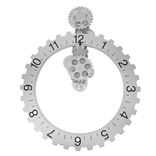 AUNMAS Große Hängende Zahnraduhr, Rhythmische PVC-Zahnräder, Edelstahl, Mechanische Zahnraduhr, Retro-Wandkunst, Dekorative Uhr (Silver) von AUNMAS