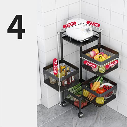 AUNMAS Korb aus Gemüse mit Stabiler Metallregalrotation mit Hohen Ladelrädern mit Abnehmbarem Denkmalspeicher für das Wohnzimmer Im Schlafzimmer (Quadratisch schwarz, vier Schichten) von AUNMAS