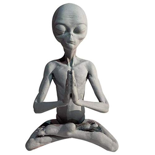 AUNMAS Meditierende Statue, Außerirdische Figur für Büro, Garten, Dekoration, Handbemalt, Retro-Farbe, für den Innen- und Außenbereich (Meditations-Alien) von AUNMAS