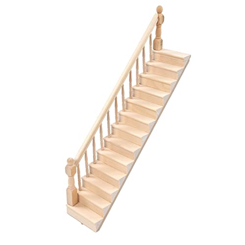 AUNMAS Miniatur-Treppe, Holz-Puppenhaus-Treppe, Handlauf, DIY-Treppe, Puppenhaus-Zubehör, Vormontierte Stufen, Modell-Bastelarbeiten (Linke Armlehne) von AUNMAS