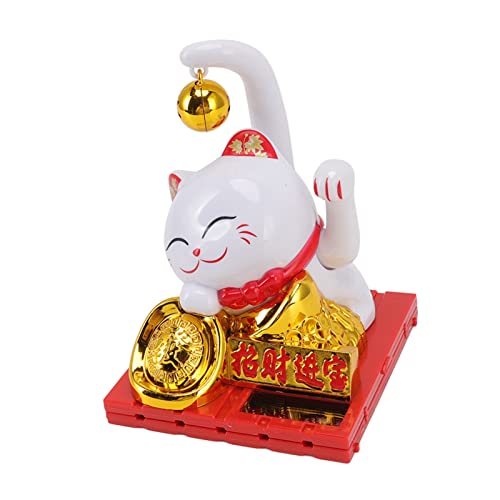 AUNMAS Solarenergiebetriebene Weiße Maneki Neko, Winkende Glücksgeldkatze, Heimbüro- und Autodekoration, Lichtsensor, Kunststoffmaterial von AUNMAS