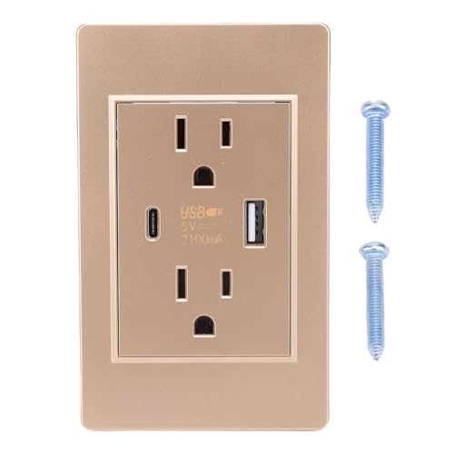 AUNMAS Steckdose USB-und Typ C-Anschluss 15A Manipulation Sichere Steckdose mit Flamm Hemmender PC-Platte für den Heimgebrauch (US-Stecker) von AUNMAS