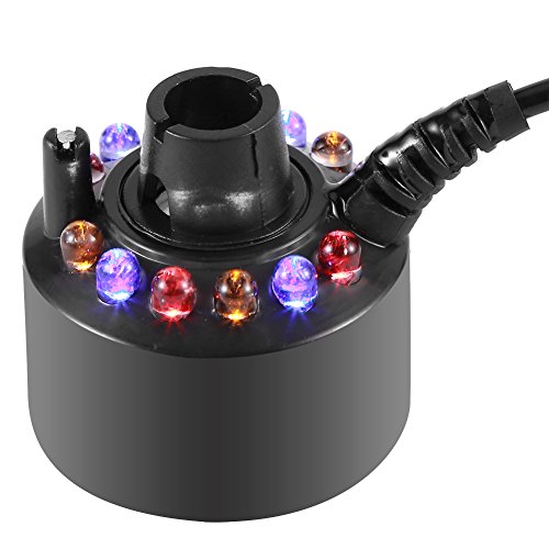 AUNMAS Nebelmaschine mit Netzadapter, 4,6 * 2,5cm 400-600MA Springbrunnen Nebelmaschine 12LED Bunte Nebelmaschine Luftbefeuchter Nebelmaschine für Aquarien, Innen- und Außenbrunnen(EU 220V) von AUNMAS