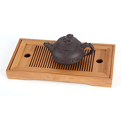 Bambus Tee Tablett, 10,6 Zoll Kleines Chinesisches Gongfu Teetisch Serviertablett für Home Office Teehaus Geschenk, Servierplatte Zum Servieren von Speisen, Kaffee oder Tee mit von AUNMAS