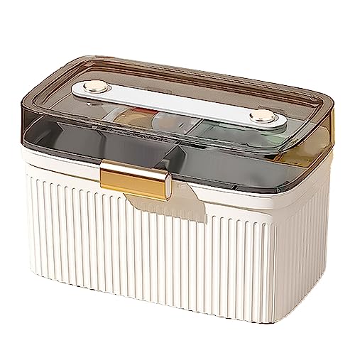 Haushalts-Medizinbox, Tragbare Medizinische Box aus Kunststoff mit Doppelschicht und Sicherheitsschloss, Transparenter Erste-Hilfe-Koffer für zu Hause (Weiss) von AUNMAS