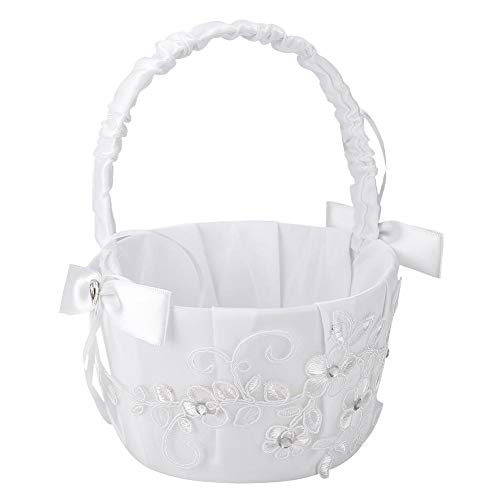 Hochzeit Blumenkorb Blumendeko Basket Romantische Hochzeit Blumenkorb Blumenkörbe Körbe bestickt Blumenkorb mit Candy Korb für die Zeremonie Bankett Dekoration Weiß von AUNMAS