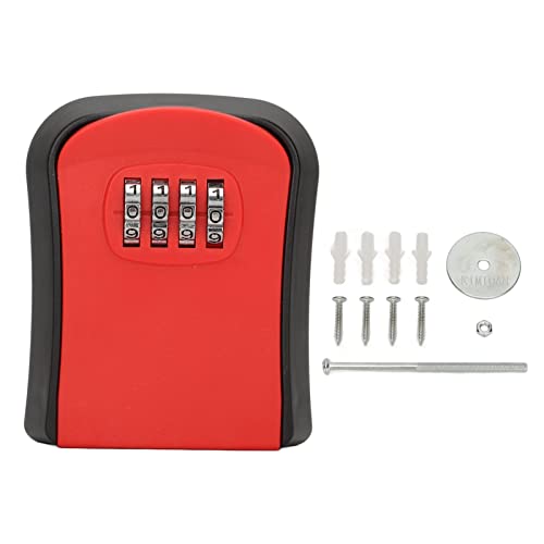 Schlüsselkasten Zur Wandmontage, 4-stelliger Zahlenschlosskasten für den Außenbereich mit 5 Schlüsseln Kapazität, Schlüsseltresor-Sicherheitsaufbewahrungskasten für den (Rot) von AUNMAS
