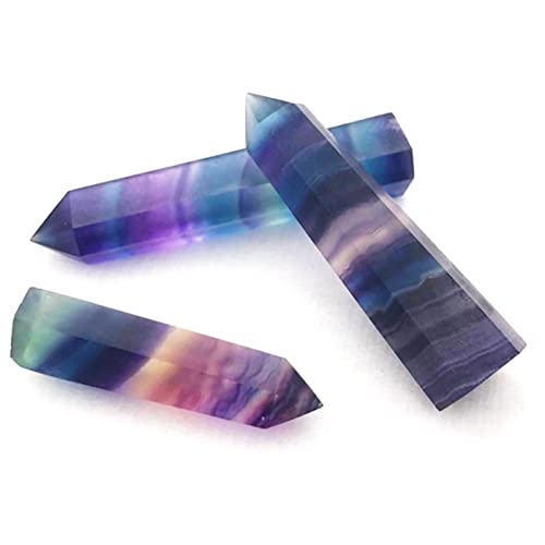 AUOQKQUT 3 Stück Kristallstäbe, natürlicher Regenbogen-Fluorit-Quarzkristall, sechseckiger Stab, Kristallstein for Kristall, Stein, Heimdekoration, Höhe 5,5/14 cm Haus Dekoration(Size:Height5.1/13cm) von AUOQKQUT