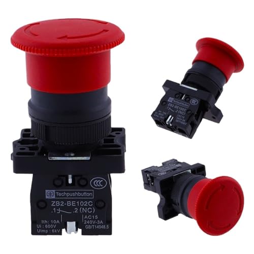 ZB2-BE102C P172 220V 10A Red NC 22mm Emergency Stop Mushroom Push button switch XB2-ES542 Control electrical starter switch AUOQKQUT(1NO) von AUOQKQUT