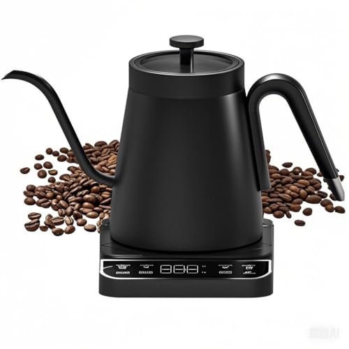 1350W Edelstahl Schwanenhals Wasserkocher mit 12H Automatische Wärmespeicherung,Gooseneck Kettle mit Transparentem Deckel,Kaffee und Tea Maker-Schwarz von AUORUSI