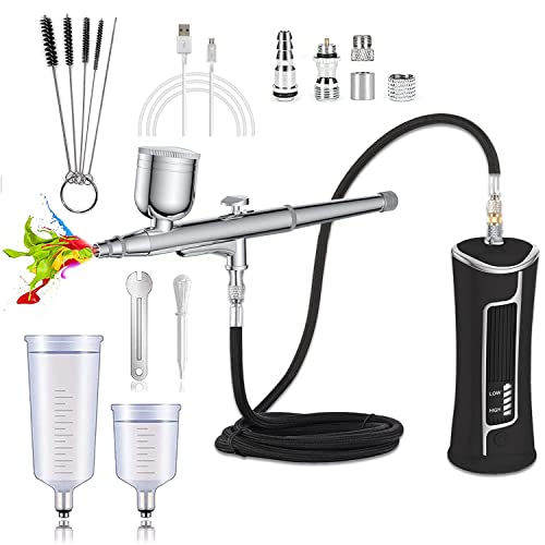 AUPERTO Kabellose Airbrush Set mit Kompressor, Tragbare USB-aufladbare Druckluft-Sprühpistole für Nägel Tattoos Nailart Kuchen Makeup Modellbau und anderes Handwerk von AUPERTO