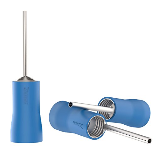 AUPROTEC 100x Stiftkabelschuhe 1,5-2,5 mm² blau Stiftlänge 10 mm Teilisolierte PVC PTV männliche Kabelschuhe aus Kupfer verzinnt Kabel-Verbinder Stift-Form von AUPROTEC