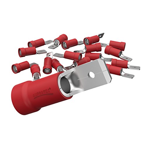 AUPROTEC 100x Flachstecker 0,5-1,5 mm² rot/Steckbreite 4,8 mm Teilisoliert PVC männlicher Steckverbinder MDD Kabel-Verbinder aus Messing verzinnt von AUPROTEC