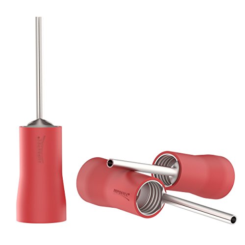 AUPROTEC 25x Stiftkabelschuhe 0,5-1,5 mm² rot Stiftlänge 12 mm Teilisolierte PVC PTV männliche Kabelschuhe aus Kupfer verzinnt Kabel-Verbinder Stift-Form von AUPROTEC