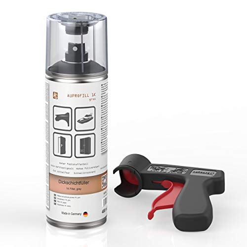 AUPROTEC Dickschichtfüller AUPROFILL 1K Filler Grundierung für Autolack Primer Spray grau 1x 400ml + 1x Original Pistolengriff von AUPROTEC