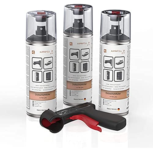 AUPROTEC Dickschichtfüller AUPROFILL 1K Filler Grundierung für Autolack Primer Spray grau 3x 400ml + 1x Original Pistolengriff von AUPROTEC