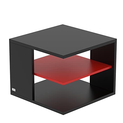 AUPROTEC Exclusiv Beistelltisch Neo 60 x 60cm H: 43cm schwarz Holz I Ideal als Couchtisch, Regal, Nachttisch, Sofatisch oder Side Table I Mit Einlegeboden Rot von AUPROTEC