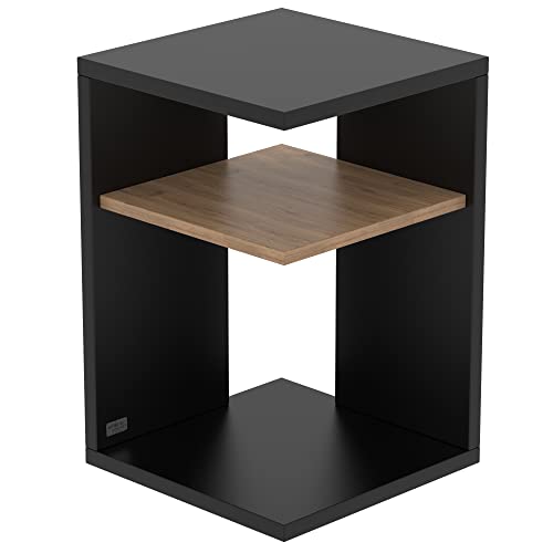 AUPROTEC Exclusiv Beistelltisch Prisma 40 x 40cm H: 60cm schwarz Holz I Ideal als Couchtisch, Regal, Nachttisch, Sofatisch oder Side Table I Mit Einlegeboden Eiche von AUPROTEC
