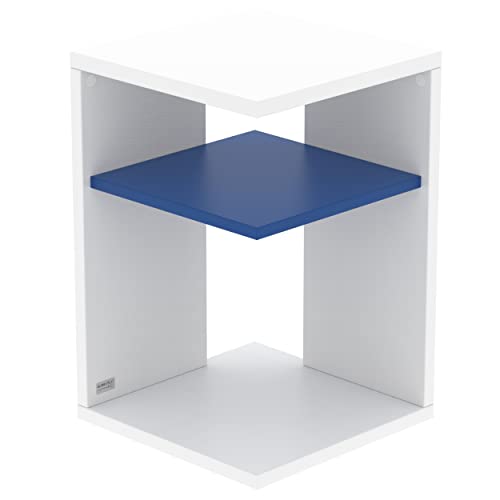 AUPROTEC Exclusiv Beistelltisch Prisma 40 x 40cm H: 60cm weiß Holz I Ideal als Couchtisch, Regal, Nachttisch, Sofatisch oder Side Table I Mit Einlegeboden Blau von AUPROTEC