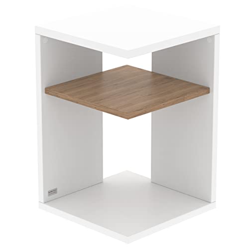 AUPROTEC Exclusiv Beistelltisch Prisma 40 x 40cm H: 60cm weiß Holz I Ideal als Couchtisch, Regal, Nachttisch, Sofatisch oder Side Table I Mit Einlegeboden Eiche von AUPROTEC