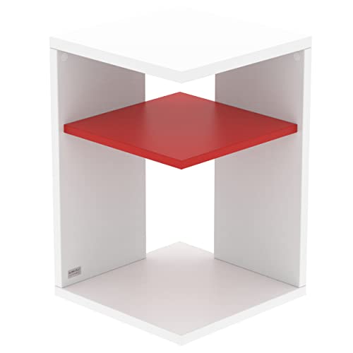 AUPROTEC Exclusiv Beistelltisch Prisma 40 x 40cm H: 60cm weiß Holz I Ideal als Couchtisch, Regal, Nachttisch, Sofatisch oder Side Table I Mit Einlegeboden Rot von AUPROTEC
