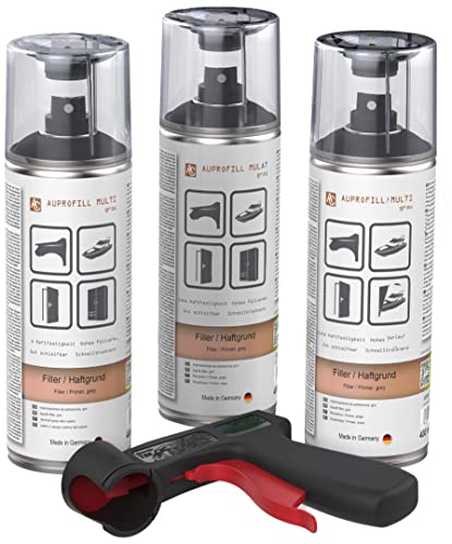 AUPROTEC Haftgrund Füller AUPROFILL MULTI Filler Grundierung für Autolack Primer Spray grau 3x 400ml + 1x Original Pistolengriff von AUPROTEC
