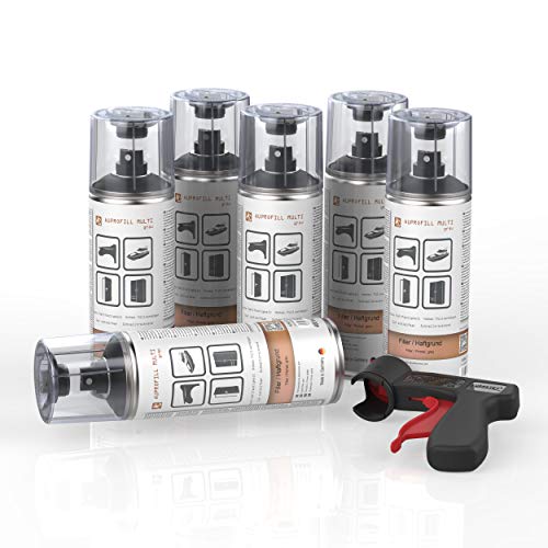 AUPROTEC Haftgrund Füller AUPROFILL MULTI Filler Grundierung für Autolack Primer Spray grau 6x 400ml + 1x Original Pistolengriff von AUPROTEC