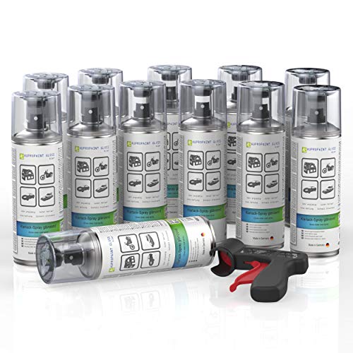 AUPROTEC Lackspray AUPROPAINT GLOSS Klarlack glänzend Sprühlack Glanzlack Auto Lack Spray 12x 400ml + 1x Original Pistolengriff von AUPROTEC