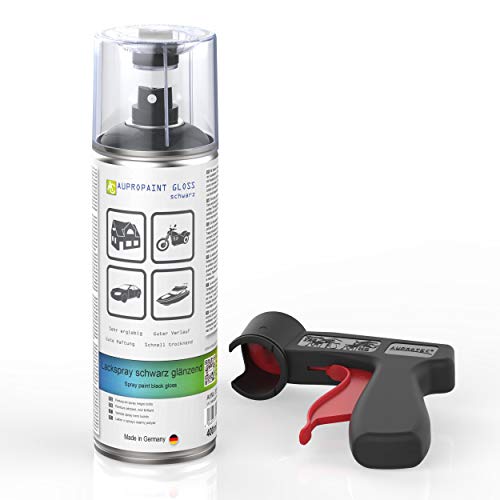 AUPROTEC Lackspray AUPROPAINT GLOSS schwarz glänzend Sprühlack Glanzlack Auto Lack Spray 1x 400ml + 1x Original Pistolengriff von AUPROTEC