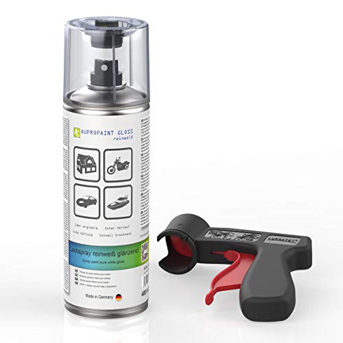 AUPROTEC Lackspray AUPROPAINT GLOSS weiß glänzend Sprühlack Glanzlack Auto Lack Spray 1x 400ml + 1x Original Pistolengriff von AUPROTEC
