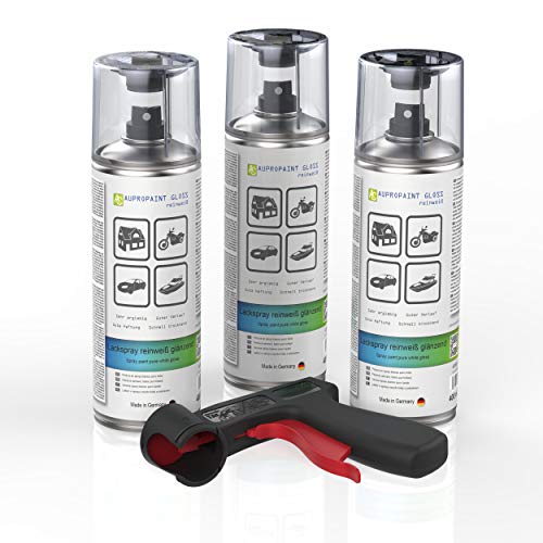 AUPROTEC Lackspray AUPROPAINT GLOSS weiß glänzend Sprühlack Glanzlack Auto Lack Spray 3x 400ml + 1x Original Pistolengriff von AUPROTEC