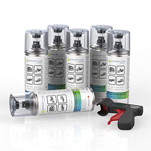 AUPROTEC Lackspray AUPROPAINT GLOSS weiß glänzend Sprühlack Glanzlack Auto Lack Spray 6x 400ml + 1x Original Pistolengriff von AUPROTEC