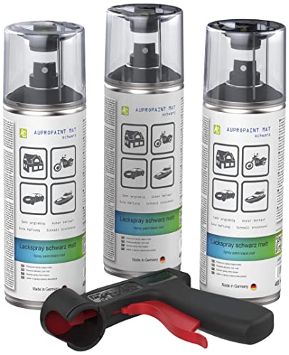 AUPROTEC Lackspray AUPROPAINT MAT schwarz matt Sprühlack Auto Lack Spray 3x 400ml + 1x Original Pistolengriff von AUPROTEC