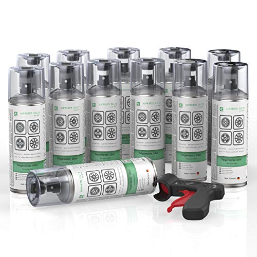 AUPROTEC Lackspray AUPRORIM SOLID Felgensilber Sprühlack Felgenspray Auto Lack Spray Silber 12x 400ml + 1x Original Pistolengriff von AUPROTEC