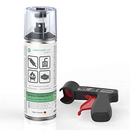 AUPROTEC Lackspray AUPROTHERM 650 schwarz Motor Lack Sprühlack Hitzefest 650°C Spray 1x 400ml + 1x Original Pistolengriff von AUPROTEC