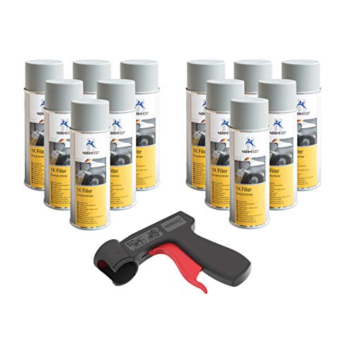 AUPROTEC Pistolengriff + Normfest 1K Dickschichtfüller Multi Filler Lack Füller Grundierung Primer Füllspray 12x 400ml von AUPROTEC
