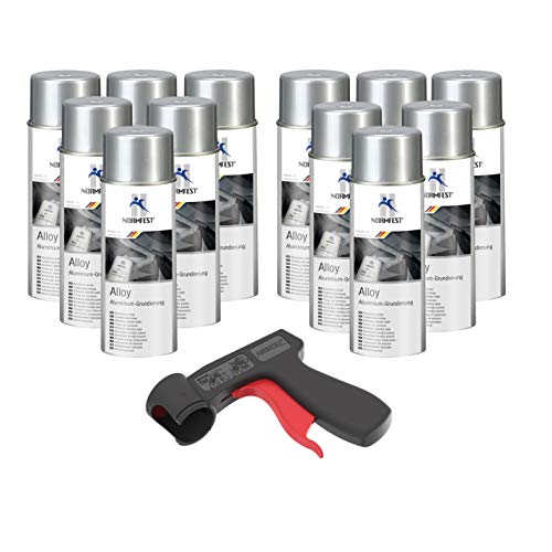 AUPROTEC Pistolengriff + Normfest Aluminium Grundierung Alloy Alu Grund Aluspray 600°C hitzebeständig Spray 12x 400ml von AUPROTEC