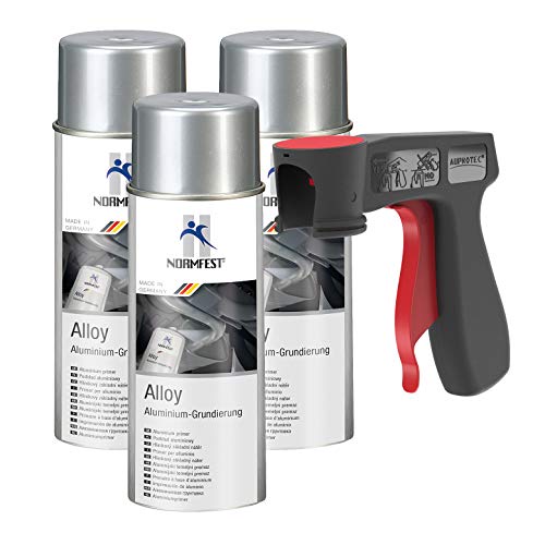 AUPROTEC Pistolengriff + Normfest Aluminium Grundierung Alloy Alu Grund Aluspray 600°C hitzebeständig Spray 3x 400ml von AUPROTEC