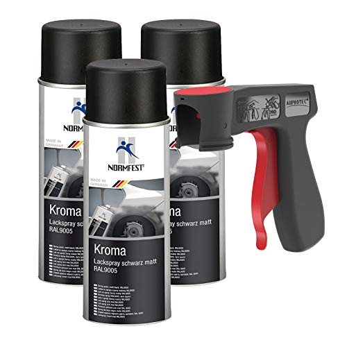 AUPROTEC Pistolengriff + Normfest Lackspray Autolack Schwarz Matt Kroma Sprühlack Farb Spray 3x 400ml von AUPROTEC