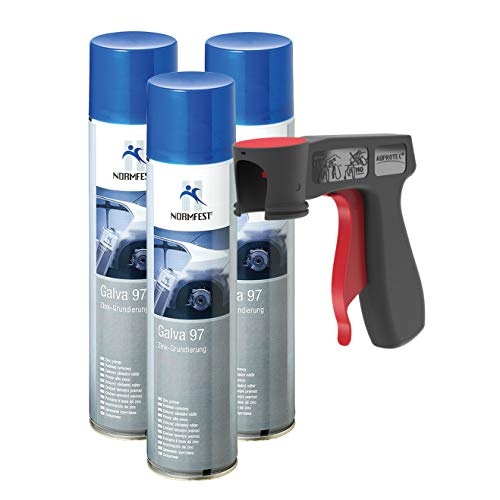 AUPROTEC Pistolengriff + Normfest Zink Grundierung Galva 97 Ultra hitzefest 490°C schweißbar Zinkspray Farbe 3x 400ml von AUPROTEC