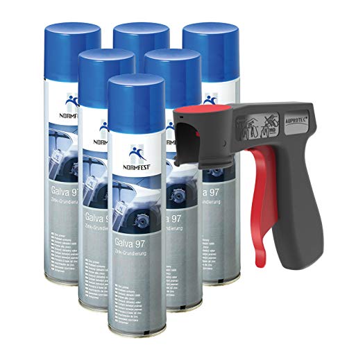 AUPROTEC Pistolengriff + Normfest Zink Grundierung Galva 97 Ultra hitzefest 490°C schweißbar Zinkspray Farbe 6x 400ml von AUPROTEC
