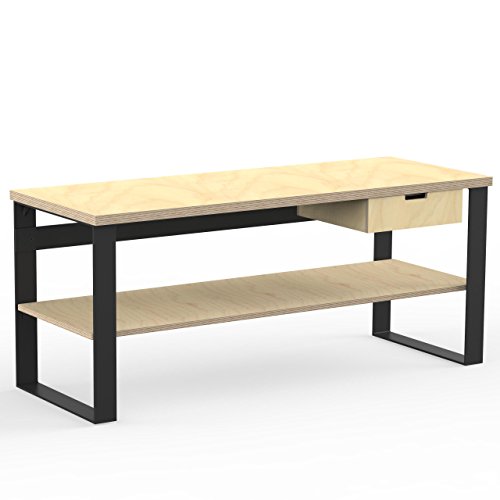 AUPROTEC Profi Design Werkbank 2000 x 750 x 850 mm Arbeitsplatte Multiplex 40mm mit 1 Schublade und Ablage Holz Werkbankplatte Multiplexplatte Industriequalität Massiv Arbeitstisch von AUPROTEC