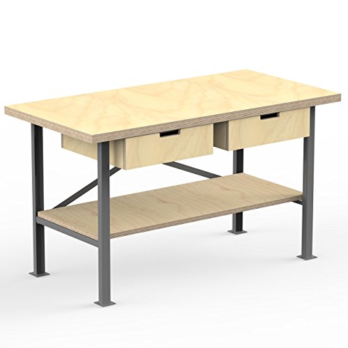 AUPROTEC Profi-Werkbank 1600 x 750 x 850 mm Arbeitsplatte Multiplex 40mm mit 2 Schubladen und Ablage Holz Werkbankplatte Massiv Multiplexplatte - Industriequalitäts-Werktisch von AUPROTEC