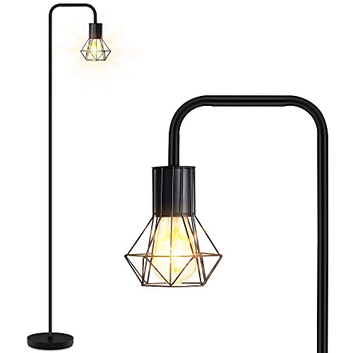 AUQUEE Stehlampe für Wohnzimmer und Schlafzimmer, Moderne Stehleuchte mit 6W LED Leuchtmittel, Fußtaster, E27 Fassung, Vintage Industrial Retro Metall Standleuchte Büro Leselampe Bodenlampe, Schwarz von AUQUEE