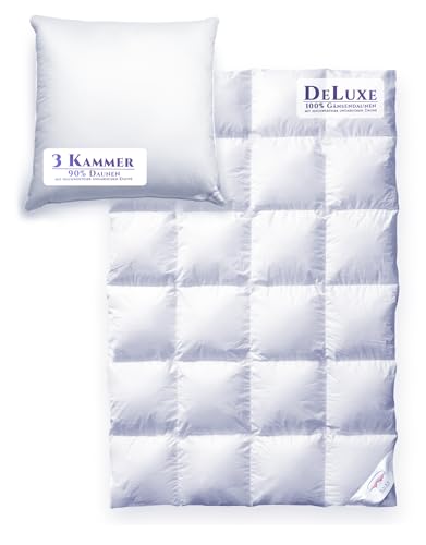 Aura® Luxus Set Daunendecke & Kissen Set | 135 x 200 cm extra warm + 80 x 80 cm medium 3 Kammern Kissen | Deluxe 100% Gänsendaunen, ungarische Klasse I | Oeko-TEX Winterdecke Set von AURA DOWN BEDDING