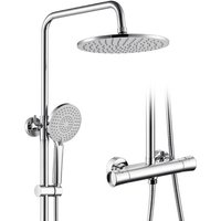 AURALUM MAX Duschsystem mit 38 °C Thermostat Duscharmatur Chrom Regendusche Duschset Dusch Handbrause mit 3 Modi, höhenverstellbar Duschstange von AURALUM MAX